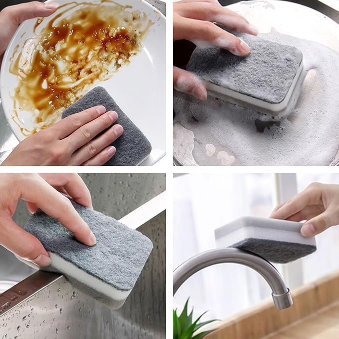 Kitchen Cleaning Sponges, 6 Pack Heavy Duty Scrub Sponges Cleans Fast Non-Scratch Sponge for Washing Dishes and Cleaning Kitchen (Grey)