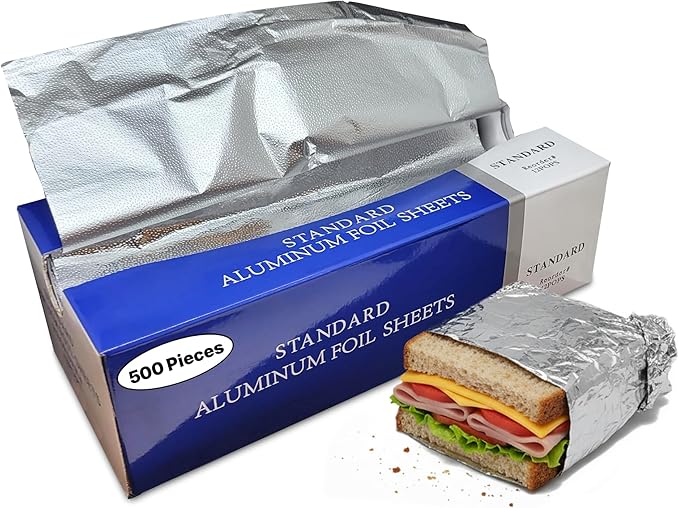 Pre-Cut Aluminum Foil Sheets, Foil Pop Up Sheets, 12x12 Inches, Box of 500 Sheets (1)