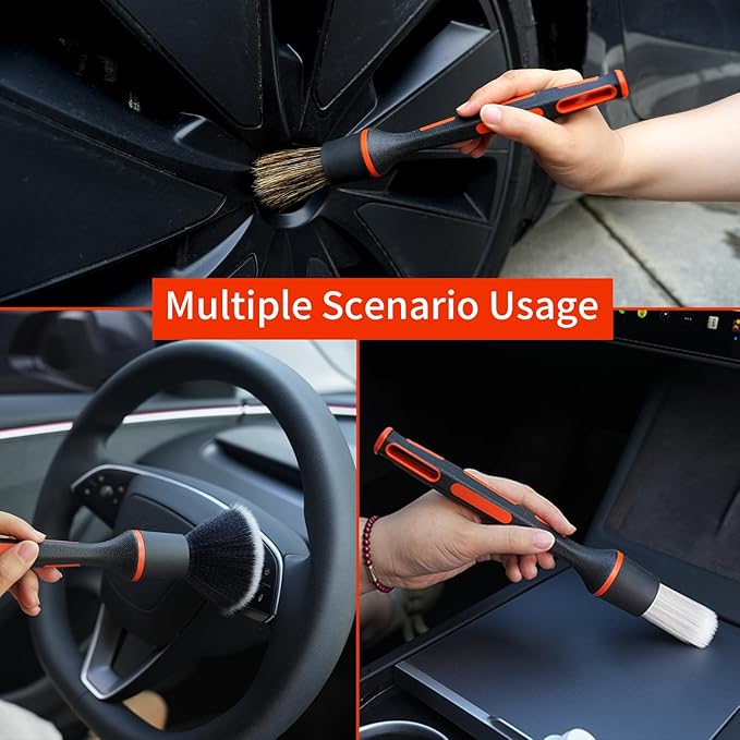 Car Drill Brush, 4Pcs Detachable Car Detail Drill Brush Set(Soft No Scratch Hair, Boar Hair, PP Bristis, Drill Brush Attachment Head), Drill Brush for Air Vent Automotive Interior Exterior
