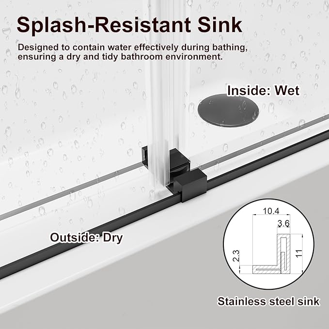 56-60" W x 60" H Double Sliding Bathtub Shower Door, 5/16" (8mm) Tempered Glass Frameless Bypass Shower Glass Door for Tub, Double Nano Coating, Pull Towel Rack (Black)