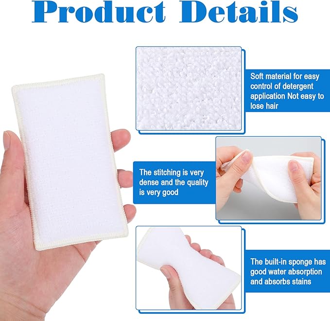 12 Pcs Interior Scrubbing Sponge for Leather Plastic Car Microfiber Kitchen Household Cleaning Kit, Double Sided Dish Cleaning, White