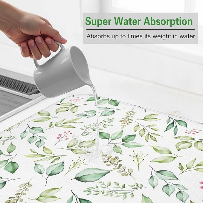 Dish Drying Mat Drainer Pads - Extra Large Microfiber Drying Mats for Dishes Kitchen Counter Super Absorbent Pads for Draining Racks (Green,18"x24" )