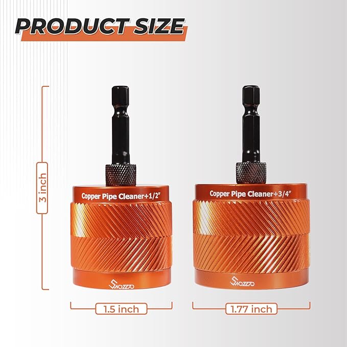 1/2" & 3/4" Metal Copper Pipe Cleaner Set,with 1/4 Hex Shank,Each Additional 2PCS Replaceable Blades are Provided,for Cleaning Rust, Stains, Paint on Copper Pipes and Various Metal Pipes