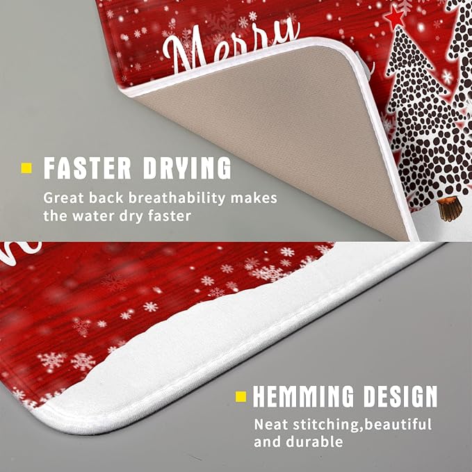 Merry Christmas Tree Red Dish Drying Mat for Kitchen Counter,Winter Snowflake Pine Drying Mat 16 x 18 Inch with Absorbent Reversible Microfiber Dish Drying Pad for Coffee Bar