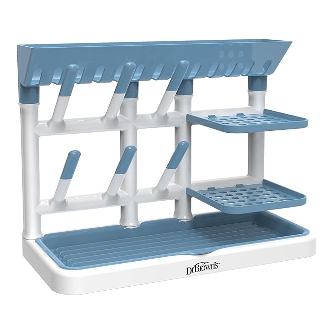 Dr. Brown's Drying Tower, Stand-Up Drying Rack, Countertop Baby Bottle Drying with Organized Storage for Baby Essentials, Space Saving Vertical Rack, Blue