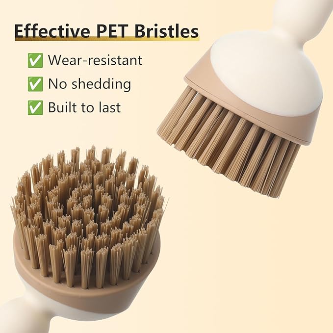 Twist-Handle Dish Brush, 30/60/90° Adjust Angle Instantly Long Handle Bottle Brush, with Built-in Tweezers, Scrub Brush for Pans, Pots, Stove, Kitchen Sink Cleaning