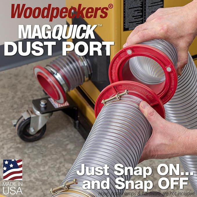 Woodpeckers MagQuick Magnetic Dust Ports – Magnetic Dust Collection Fittings, Surface-Mount Connector for 4" Dust Hose Custom Setups – Made in USA MGQ-BA