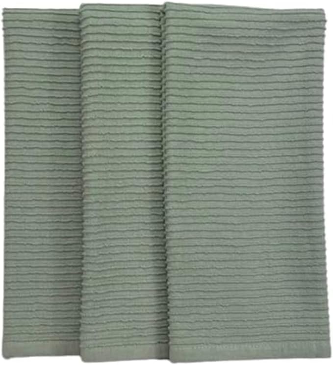 Serafina Home Sage Green Kitchen Dish Towels 100% Cotton Cloth Soft Cleaning Drying Absorbent Terry Ribbed Loop: Set of 3 Multipurpose for Everyday Use