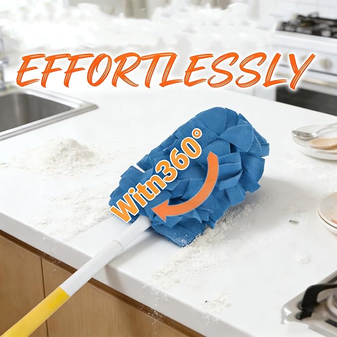 360° Electrostatic Duster Refills - The Sustainable Choice for a Dust-Free Home, Reusable & Washable Microfiber Dusting Heads, Reusable Duster Refills (1 Handle + 6 Refills)