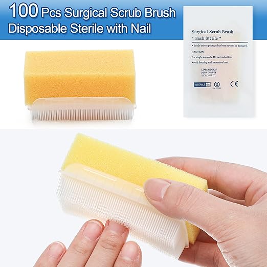100 Pcs Surgical Hand Scrub Brush with Sponge Disposable Double Sided Cleaning Scrub Brush for Nails Sensitive Skin Wound Care Doctors Office Cat