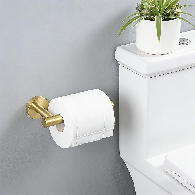 Toilet Paper Holder Towel Ring Brushed Gold Bathroom Hardware Hand Towel Holder Bathroom Accessories Set Wall Mount Stainless Steel 2 Pieces