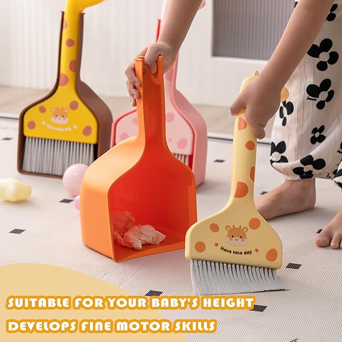 Small Broom with Dustpan Combo Set Cartoon Mini Broom and Dustpan Set Cute Cleaning Kit for Home Office Floor Counter Pet Nest (Brown)
