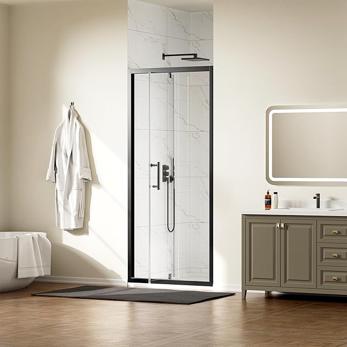 WinZo 31-32" W ×72" H Small Pivot Shower Door with Frame, 1/4"(6mm) SGCC Clear Glass Shower Door, Nano Easy-Clean Coating, Reversible Installation, Matte Black