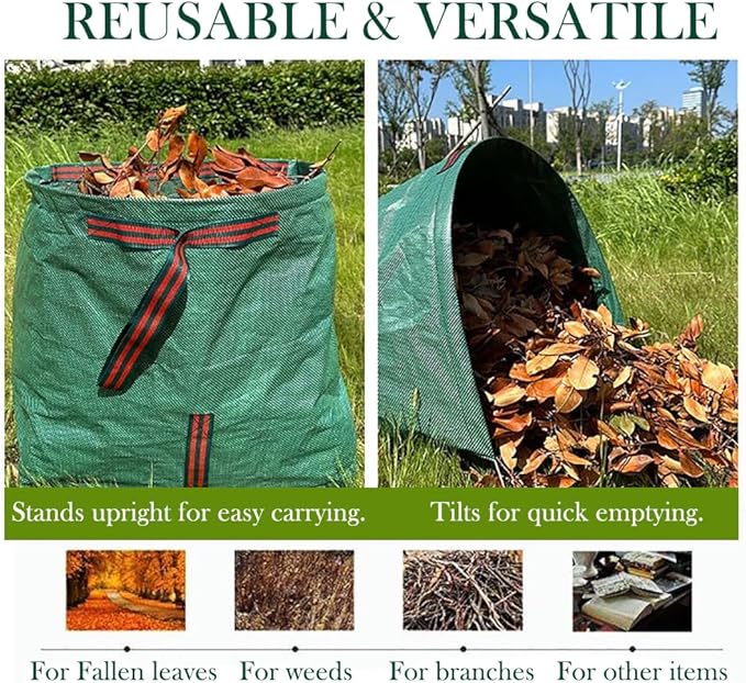 2 Pack Garden Leaf Bags 72 Gallon for Debris, Foldable Yard Waste Reusable Lawn Bags,Large Dustpan-Type with Gloves for Grass Clippings,Collapsible Trash Can for Outdoor Cleanup (72 Gallons)
