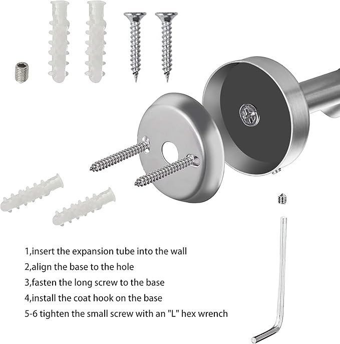 Towel Hooks, SUS 304 Stainless Steel Hooks, Heavy Duty Door Hanger Towel Robe Clothes Cabinet Closet Sponges Hook for Bathroom Kitchen Garage Gotel (Brushed Nickel, 4 Pcs)