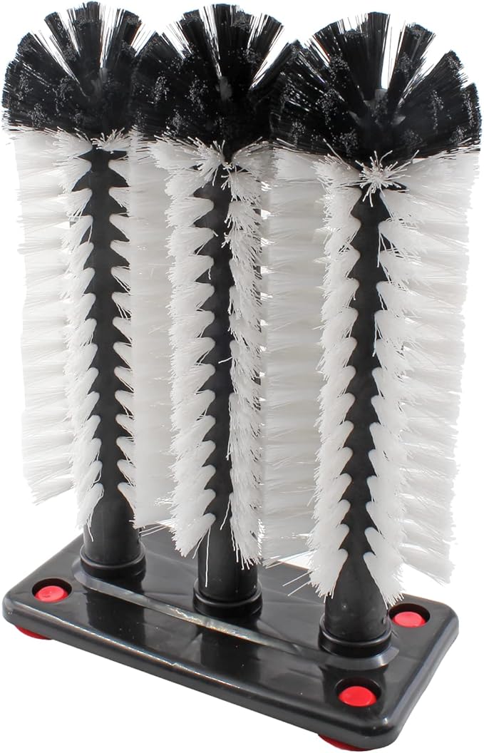 3 Long Brush Bar Glass Washer with Suction Base, Commercial Brush Cleaner Bristle Brush for Kitchen Bar Beer Cup, Long Leg Cup, Red Wine Glass, 10.2"x7.3"x3.7"