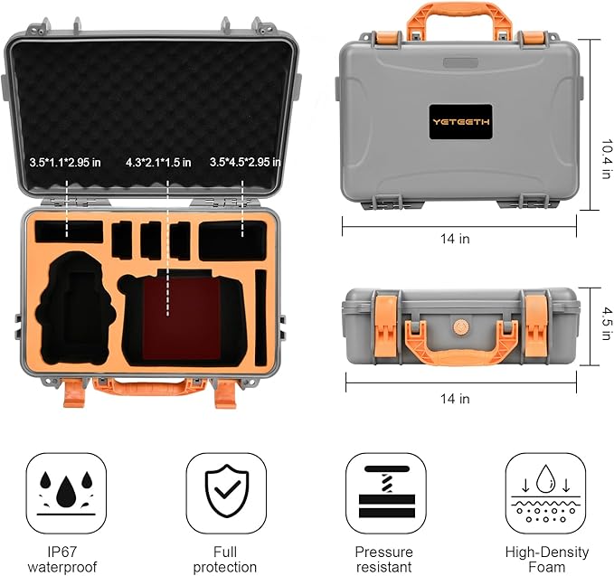 Hard Case for DJI Mini 4 Pro: IP67 Waterproof Carrying Cases for Mini 4/3 Pro/3 Drone Fly More Combo RC 2/RC Smart Controller | Storage Box for Propellers Accessories (Case Only) (Gray)