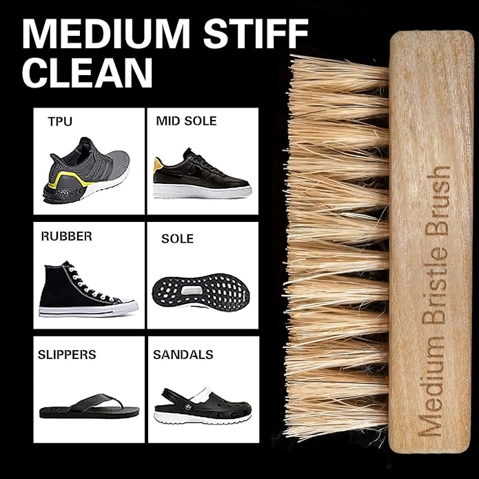 Portable Shoe Cleaning Brush Set of 2 Brushes with Soft and Medium Bristles, Premium Sneaker Cleaner Brushes for Leather, Suede, Canvas, Textile, Bags and Accessories.