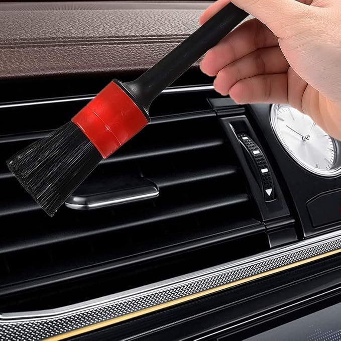 Generic Set Of 5 Car Detailing Brush,Automotive Detail Brushes For Cleaning Air Vents, Interior, Exterior, Wheels, Emblems, Leather, Dashboard, Engine, Silver