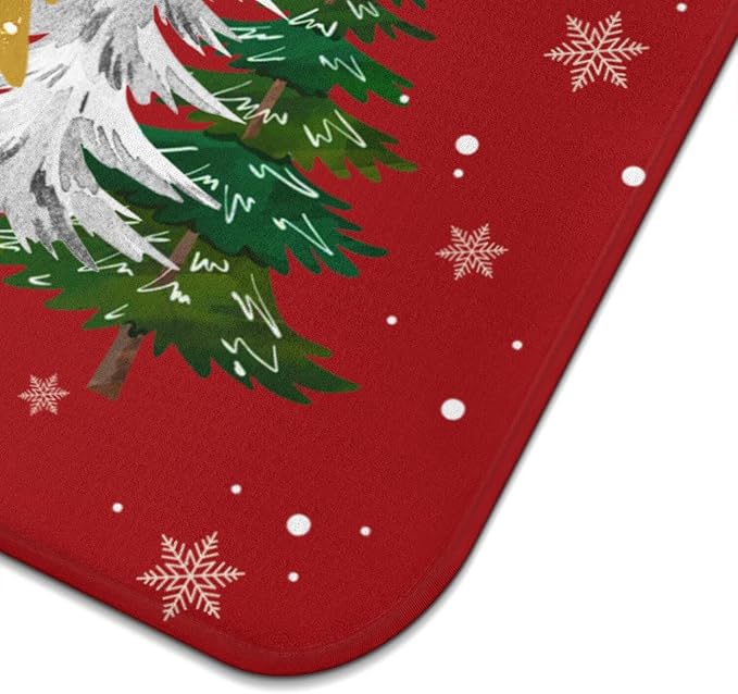 Christmas Kitchen Countertop Dish Drying Mat, Red Christmas Tree Snowflake Pattern Microfiber Kitchen Drying Mat, Washable Absorbent Countertop Xmas Winter Holiday Dish Mat Drainer,18x24Inch