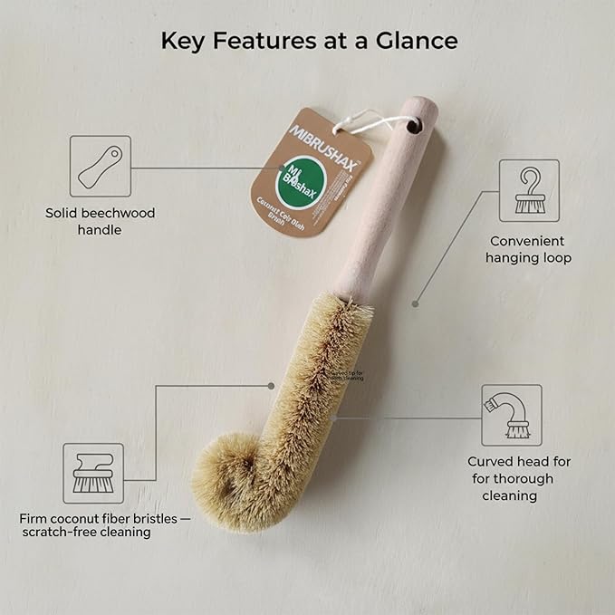 Bottle Brush Cleaner,Long Beech Wood Handle Non-Scratch,L-Shape for Cleaning Coffee Cups,Mason,Thermos,Glass Bottle,Beer Bottles,Wine Bottles,Baby Bottle-Natural Brown
