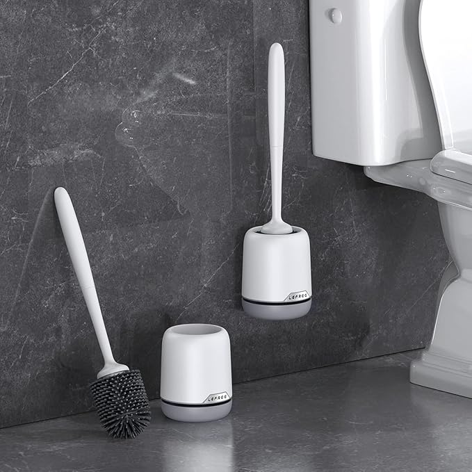 Lefree Toilet Brush Set, 3 Pack Silicone Toilet Bowl Brush and Holder with Ventilated Holder, for Bathroom Floor Standing & Wall Mounted Scrubber