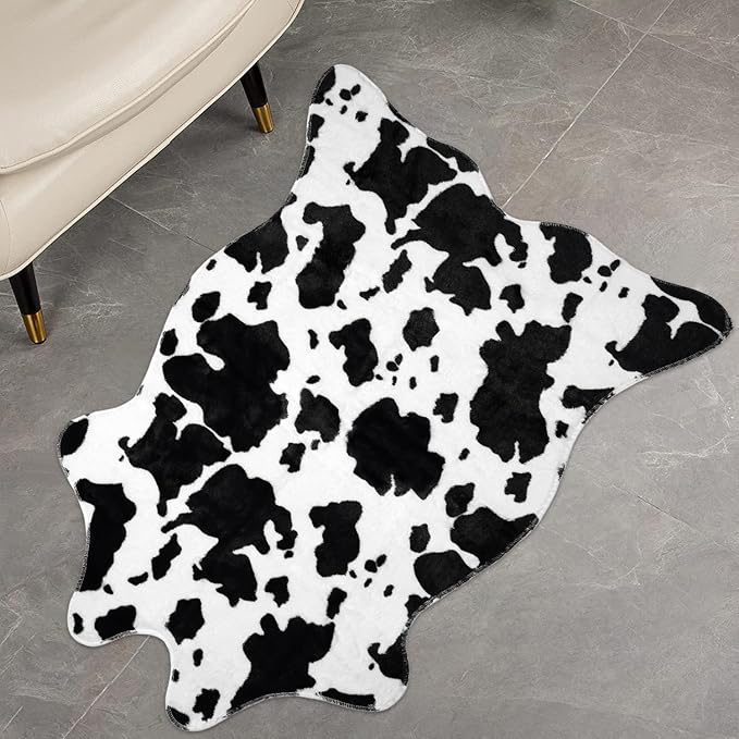 MACEVIA Faux Cowhide Rug,Cute Cow Print Rugs Animal Area Carpet Western Decor for Living Room Bedroom Non-Slip 43.3" L x 29.5" W(3.6ft x 2.4ft)