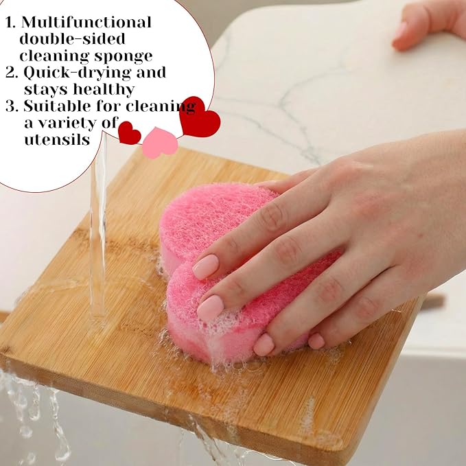 Tioncy 12 Pack Pink Heart Kitchen Sponges Bulk Dual Sided Valentine Scrubber Sponges Dishwashing Cleaning Accessories for Valentine Kitchen Supplies