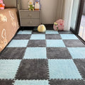 12Pcs Interlocking Carpet Tiles,12"x 12" Plush Interlocking Foam Carpet Tiles with Border,Fluffy Play Mat Floor Tiles Thick Padded Squares Foam Tiles for Playroom Decor (Light Blue+Grey)