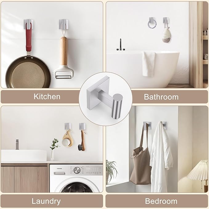 Towel Ring Set 4 Piece Bathroom Hardware Set Includes Towel Ring 2 Towel Hooks and Toilet Paper Holder Stainless Steel Wall Mounted (Brushed Nickel)