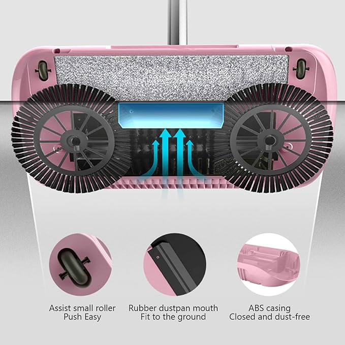 Naisicore Carpet Sweeper Manual, 2 in 1 180 Degree Rotating Hand Push Sweeper, Manual Vacuum Sweeper, Sweeping Mop Crumb Sweeper for Carpet Floor Clean(Pink), Standard, Style2