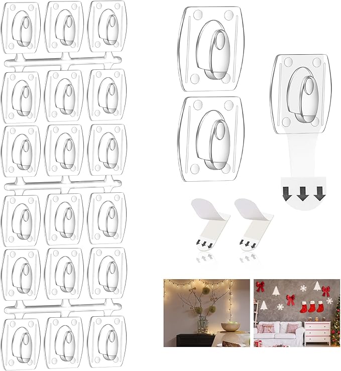 Ainiv 3-Pack Light Clips, Damage-Free Hanging Hooks with Adhesive Strips, Clear Wall Clips for Indoor/Outdoor Hanging Lights