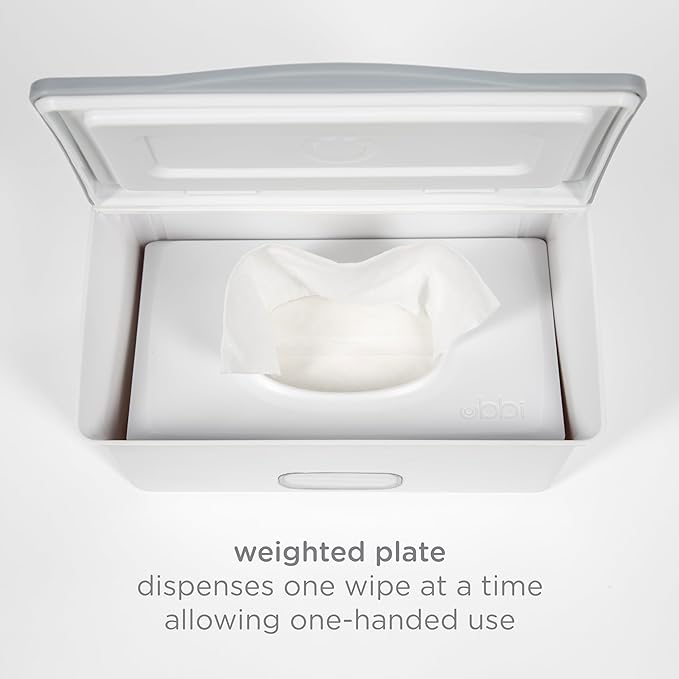 Ubbi Baby Wipes Dispenser, Baby Wipes Case, Baby Wipes Holder with Weighted Plate, Keeps Wipes Fresh, Non-Slip Rubber Feet, White