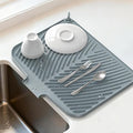 Belife Dish Drying Mat for Kitchen Counter, Silicone Dish Drainers Pad, Non-Slip Under Sink Dish Drying Rack, Heat Resistant Small Stone Drying Board (17" x 14.5",Gray)