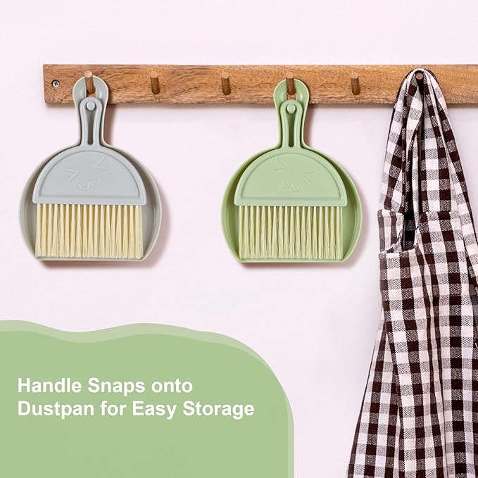Small Broom and Dustpan Set, 2PCS Mini Dust Pan and Brush Set, Broom Dustpan Brush, Handheld Dust Pan with Cleaning Brush Combo for Home, Table, Countertop, Sofa, Key Board, Grey Green