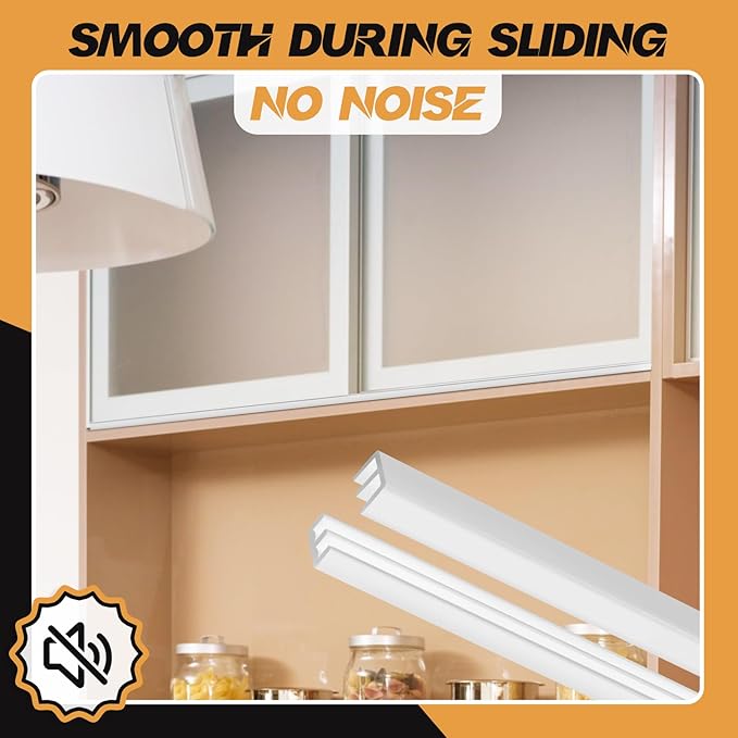 Landical 2 Sets 4FT Sliding Door Track for 1/8" Thick Panels Closet Glass Doors Plastic Cabinet Window Sliding Track (White)