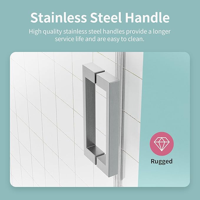 56-60" W x 76" H Frameless Soft-Close Sliding Shower Door, 3/8" (10mm) SGCC Tempered Glass, Reversible Install, Brushed Nickel Finish, Elegant Bathroom Upgrade