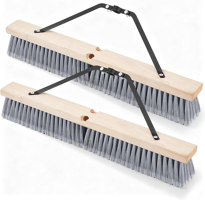 Maxdot 2 Pcs 24” Fine-Sweep Push Broom Head, Threaded Wood Block with Broom Brace for Outdoor Indoor