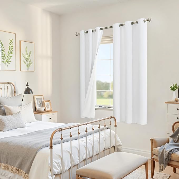 YoungsTex White Linen 100% Blackout Curtains for Bedroom 63 Inch Length, Thermal Insulated Drapes with Grommet Full Room Darkening for Living Room Window, 2 Panels, 38 X 63 Inch