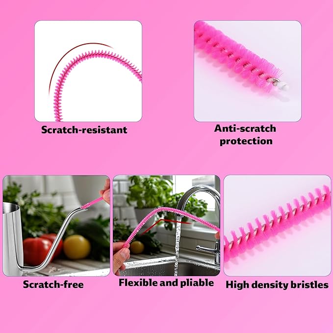 4pcs Straw Cleaner Brushes for Stanley, 12.6in Extra Long 3 Sizes Full Bristles Coverage Reusable Drinking Straw Brush Cleaning Accessories for Water Bottle Tumblers Sippy Cup Tube (Rose Pink)