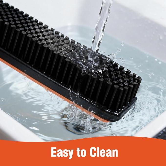 Rubber Broom for Pet Hair on Carpet & Stairs, Adjustable Long Handle Rubber Broom & Squeegee, Pet Hair Remover Tool for Hardwood Tile Floors, Dog Cat Hair Broom