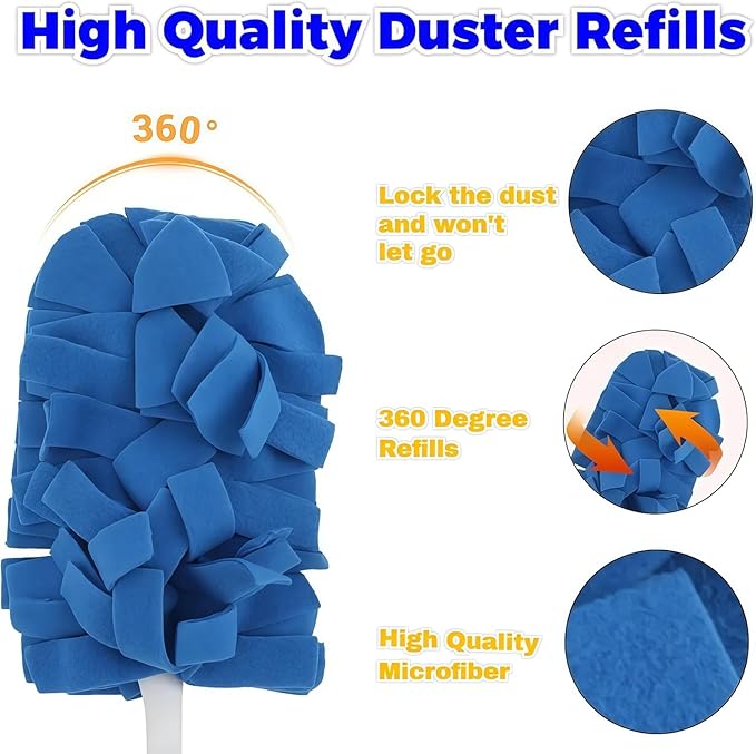 Electrostatic Dusters for Cleaning, 360° Electrostatic Duster Refills, Washable & Reusable Microfiber Duster Refills, Multi-Surface Cleaning Tool for Cleaning Home, Blinds (1 Handle + 10 Refills)