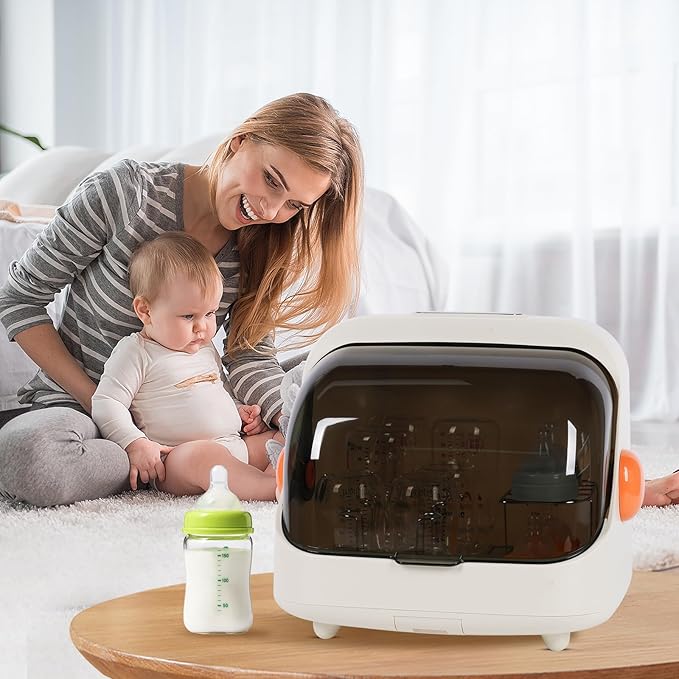 Transparent Baby Bottle Drying Rack with Double Lid and Removable Drain Tray Dust-Proof Storage Box