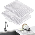 Silicone Dish Drying Mat, Stone Drying Mat for Kitchen Counter with Built-In Drain, Non-Slip Drain Pad with Built-in Drain, Heat Resistant Stone Drying Mat, White-2pcs, 20" x 15"