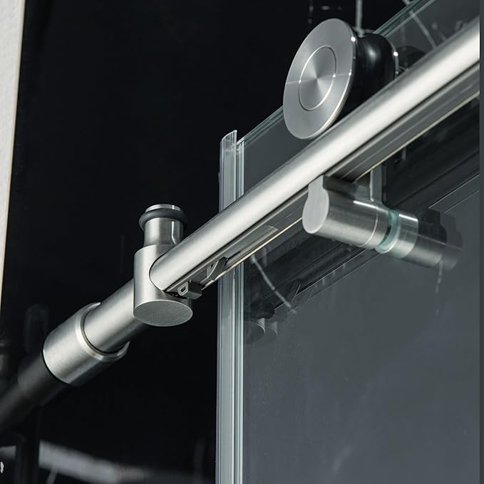 Woodbridge 57.5-60" Wx76 H Soft Close Frameless Shower Door,3/8"(10mm) Explosion-Proof Tempered Glass, Brushed Nickel Finish, BSDC6076-B