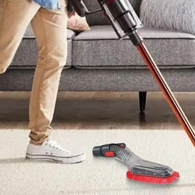 32Mm Flexible Vacuum Dusting Brush Soft Bristle Attachment, For Furniture Ceiling Curtain Cleaning, With Round Head Extension Wand, Fit 1.25 Inch Inner Diameter Red