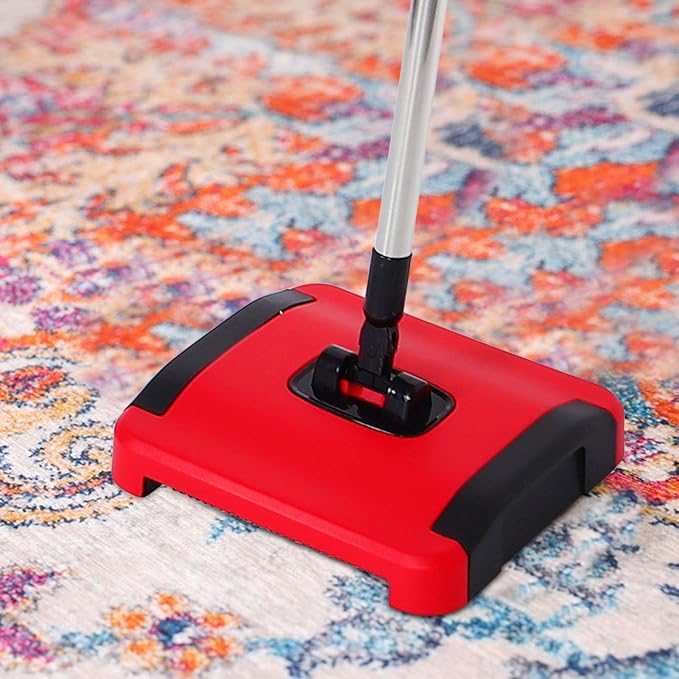 Cordless Hand Push Carpet Sweeper with Rotating Brush Rolls for Pet Hair and Dust Removal Versatile Floor Cleaner for Carpets Hardwood Floors Tiles Easy Maintenance Manual Vacuum