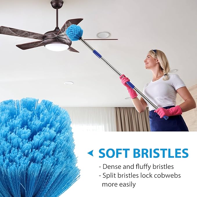 Cobweb Duster with Extension Pole,4-10FT Stainless Steel Spider Web Brush with Pole,Cobweb Duster Outdoor for High Ceilings and Surfaces,Steel Long Handle, Lightweight Cleaner