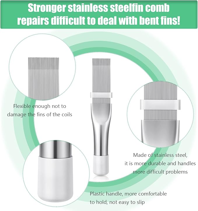 CHENGU 4 Pieces Air Conditioner Fin Cleaner Set 2 Different Fin Comb Condenser Fin Straightener 2 Pieces Coil Cleaning Brush Condenser Fin Comb Stainless Steel Radiator Repair Cleaning Tool Set