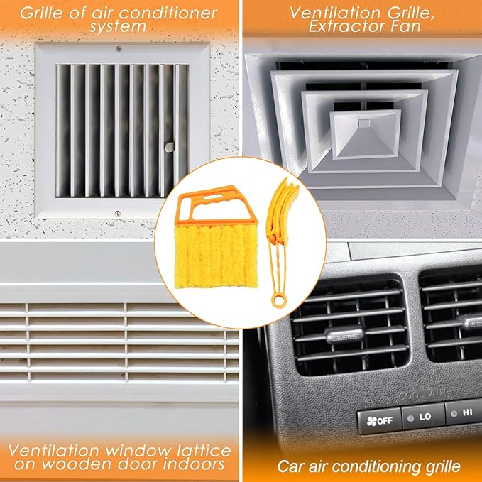 Car Window Venetian Blind Cleaner Duster Tool, 4PCS 7 Finger Vehicle Shutter Dusting Cleaning Brush, Handheld Automotive Duster Bristle Accessories for Air Conditioner Wood Blinds